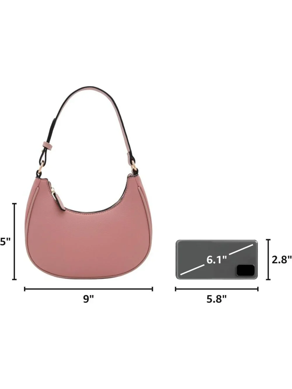 Women Dusty Pink Small Crescent For Trendy Underarm Purse Zipper Shoulder Bag